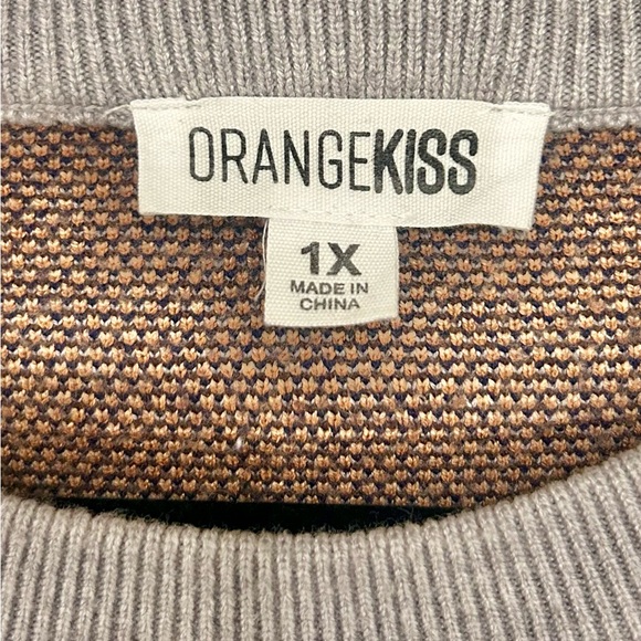 Orange Kiss Women’s Gray Sweater with Golden Puppy Dog Design Size 1X - Picture 5 of 7